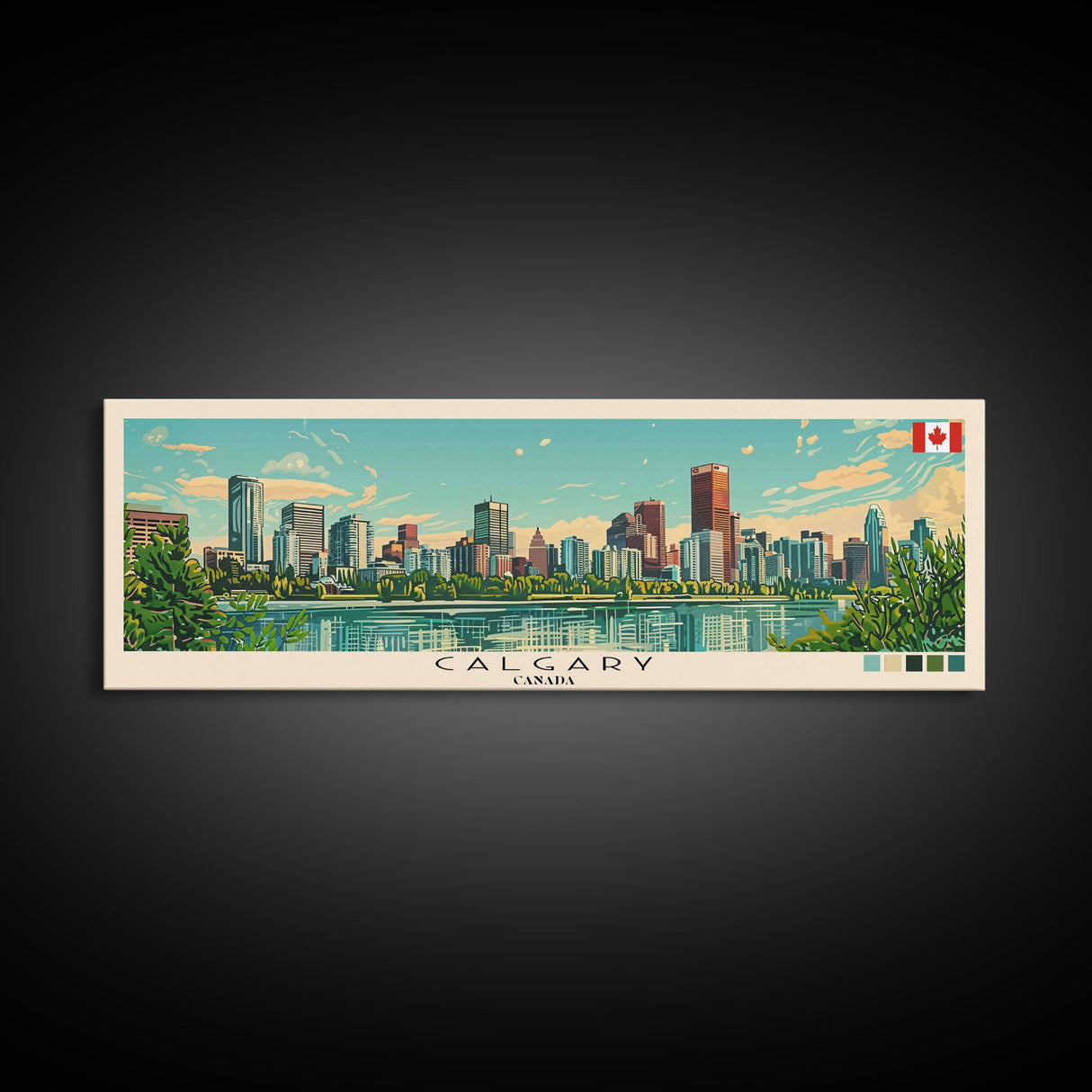 Calgary, Canada Panoramic Canvas Print, Calgary, Canada Painting, Canada Art, Calgary Travel Poster, Travel Art, Guest Room Painting