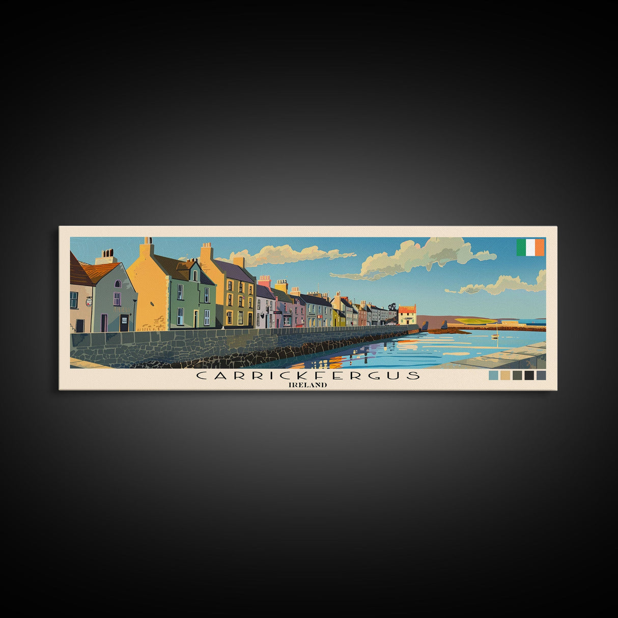 Carrickfergus, Ireland Panoramic Canvas Print, Carrickfergus, Ireland Painting, Ireland Art, Carrickfergus Travel Poster, Travel Art, Living Room Painting