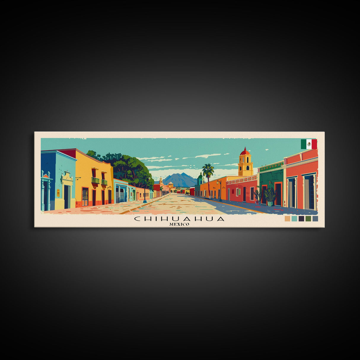 Chihuahua, Mexico Panoramic Canvas Print, Chihuahua, Mexico Painting, Mexico Art, Chihuahua Travel Poster, Travel Art, Vacation Gift