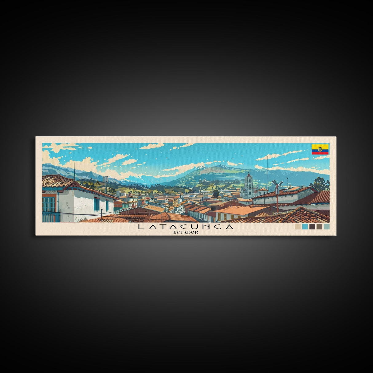 Latacunga, Ecuador Panoramic Canvas Print, Latacunga, Ecuador Painting, Ecuador Art, Latacunga Travel Poster, Travel Art, Housewarming Gift