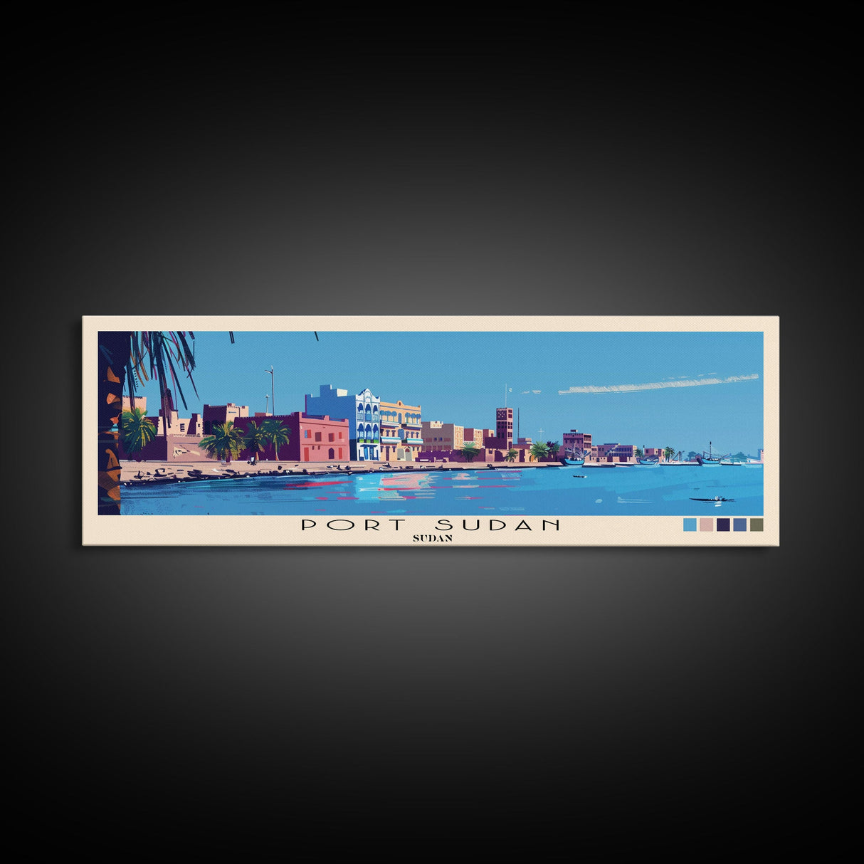 Port Sudan, Sudan Panoramic Canvas Print, Port Sudan, Sudan Painting, Sudan Art, Port Sudan Travel Poster, Travel Art, Living Room Painting