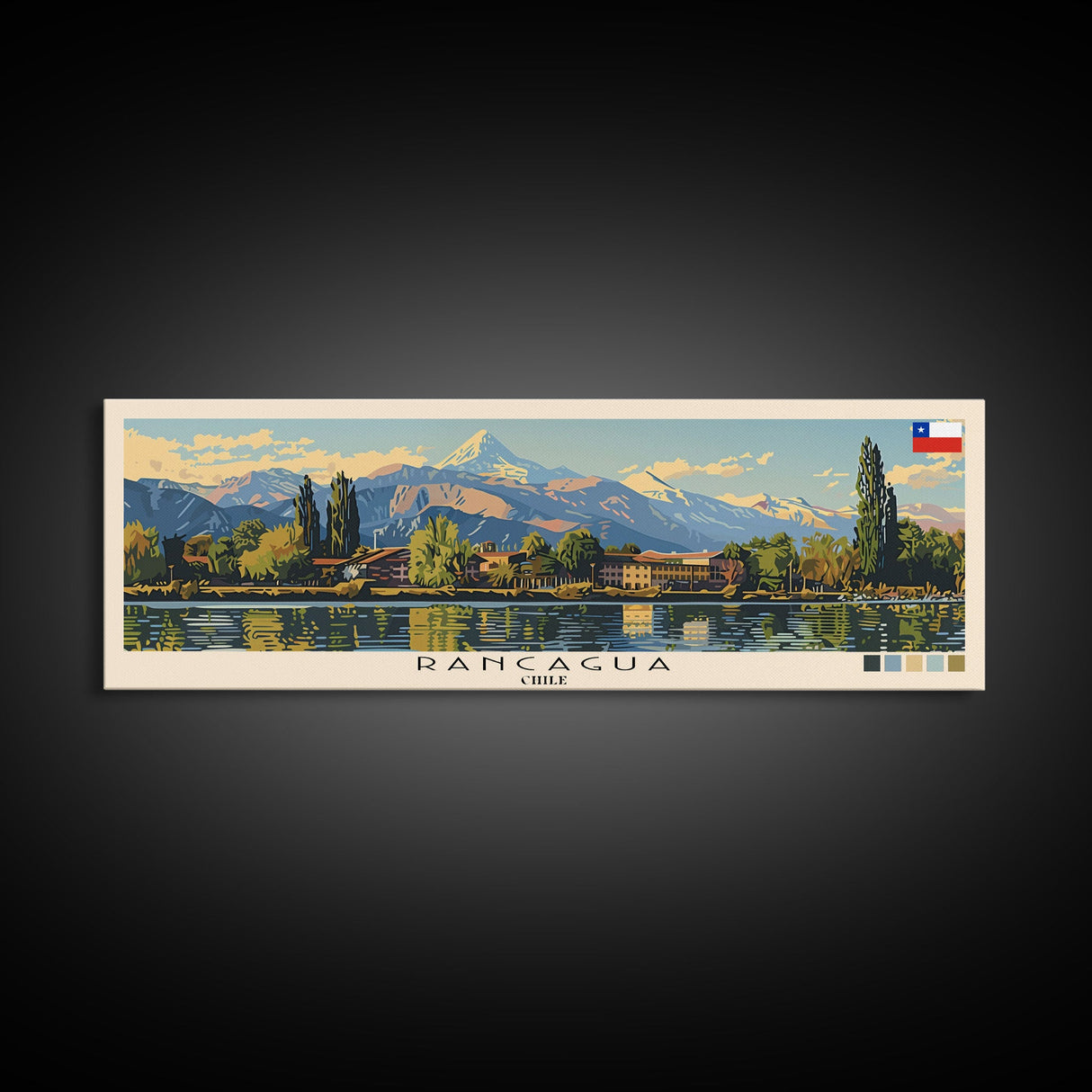 Rancagua, Chile Panoramic Canvas Print, Rancagua, Chile Painting, Chile Art, Rancagua Travel Poster, Travel Art, Guest Room Painting