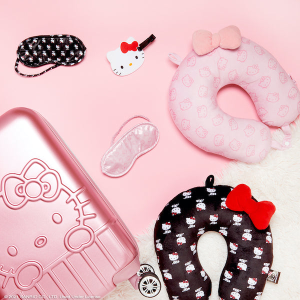 Almohada de viaje para el cuello Hello Kitty negro y rojo