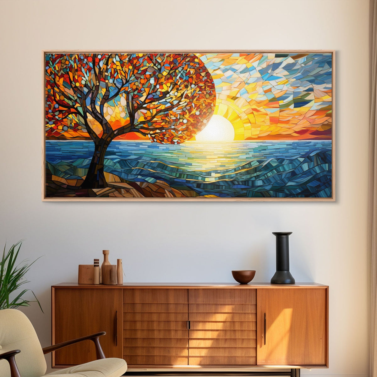 Abstract Wall Art, Nature Wall Print, Mosaic Wall Art, Sunset Art, Canvas Print, Wall Hanging, Landscape Art, Home Office Art, Couples Gift
