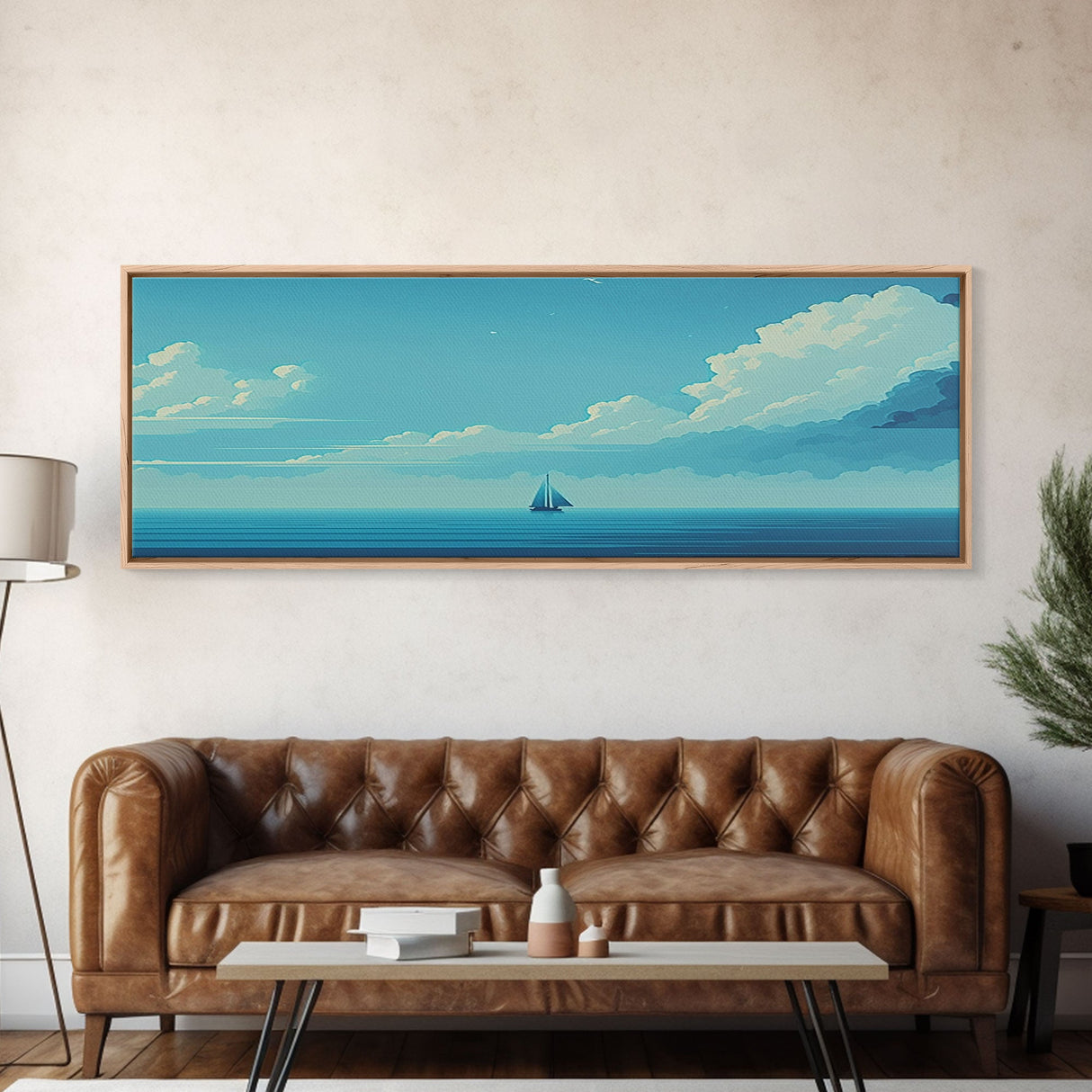 Just You, Me, and the Sea - Nautical Art - Sail Boat on the Open Ocean - Framed Canvas Print - Panoramic Art - Ultra Wide Art