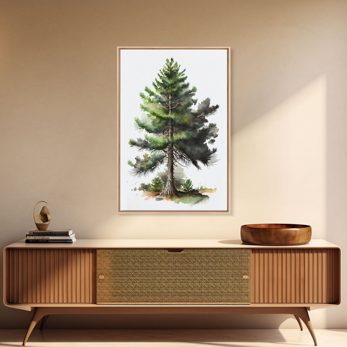 Pine Tree Watercolor Wall Art Canvas Print - Vibrant Colorful Nature Scene Artwork
