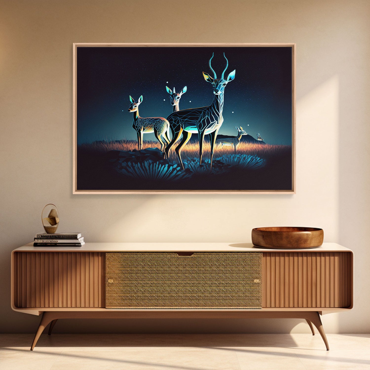 Plains of Africa, Wireframe Impala Deer, Animal Prints, Framed Canvas print, framed wall art