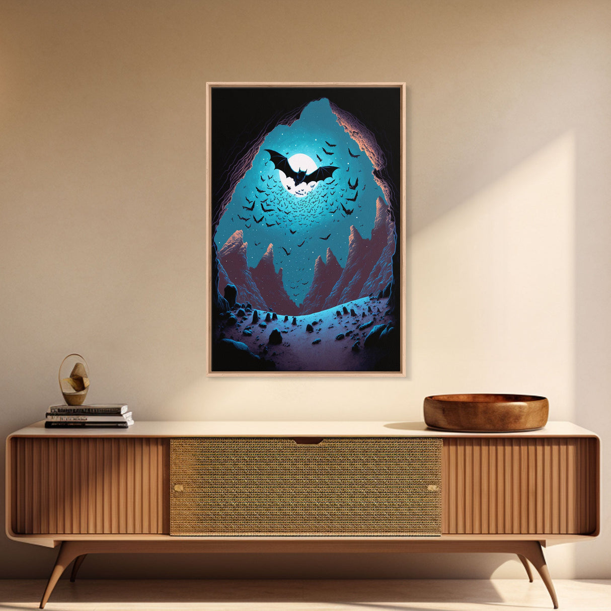Vampire Bats, Spooky Halloween Decor, Goth Art, Framed Canvas Print