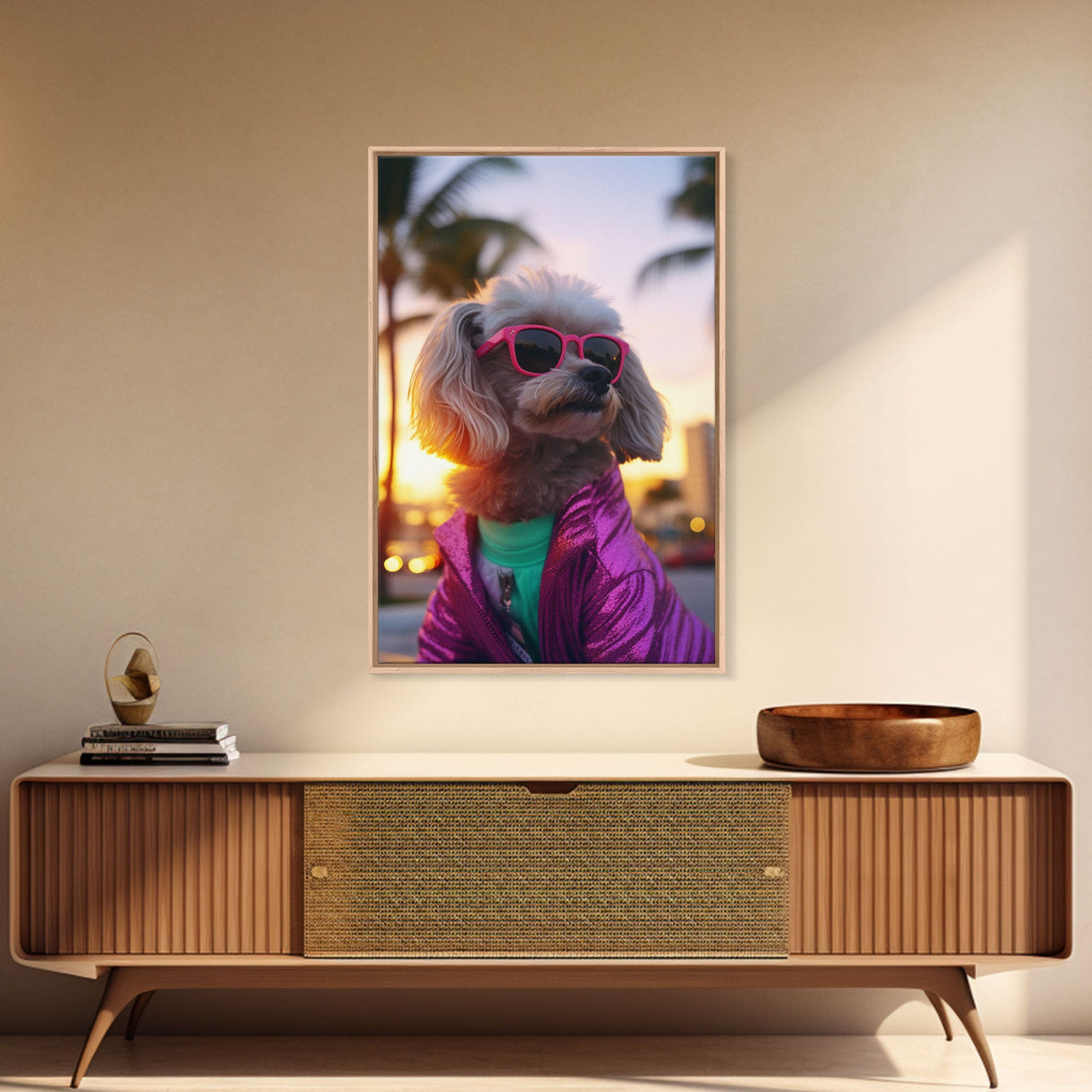 Poodle In Sunglasses Pink Tracksuit Wall Print, Dog Portrait, Dog Art Print, Framed Wall Art, Framed Canvas, Wall Print, Wall Canvas