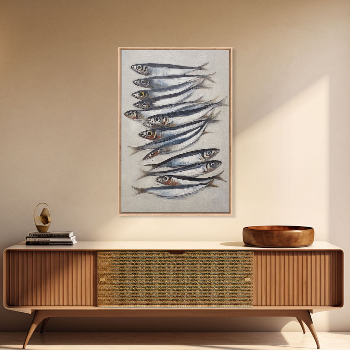 Sardines Art Print - Framed Canvas Art - Oil Painting Still Life Print - French Kitchen Art - Restaurant Art - Boho Farmhouse Decor