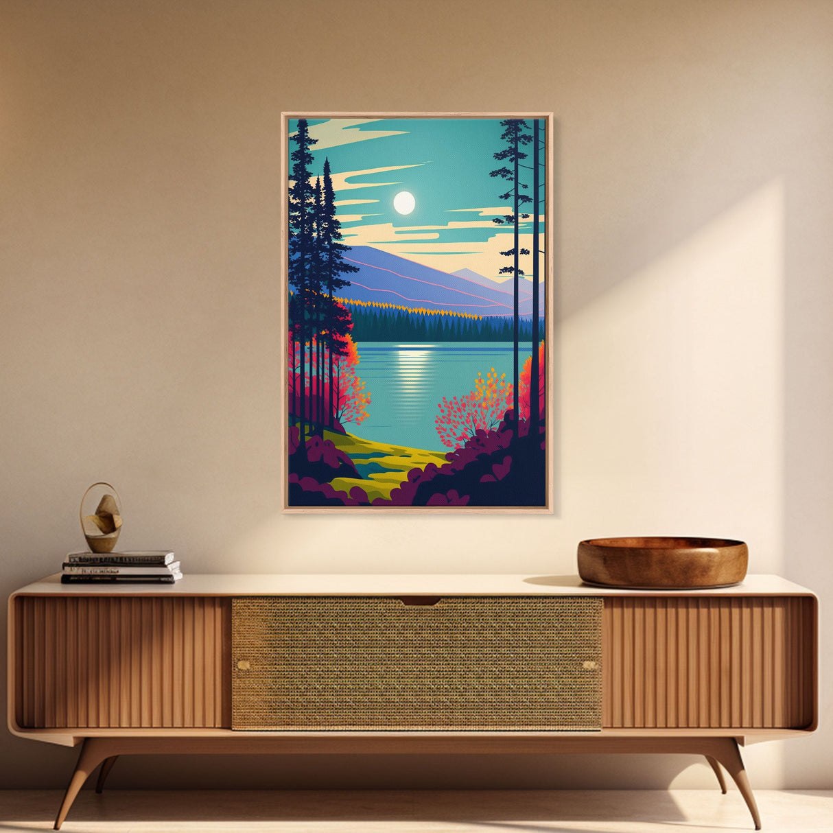 Scandinavian Inspired Pacific Northwest Art, Pop Art, Framed Canvas Print, High Contrast Vibrant and Colorful Living Room Art