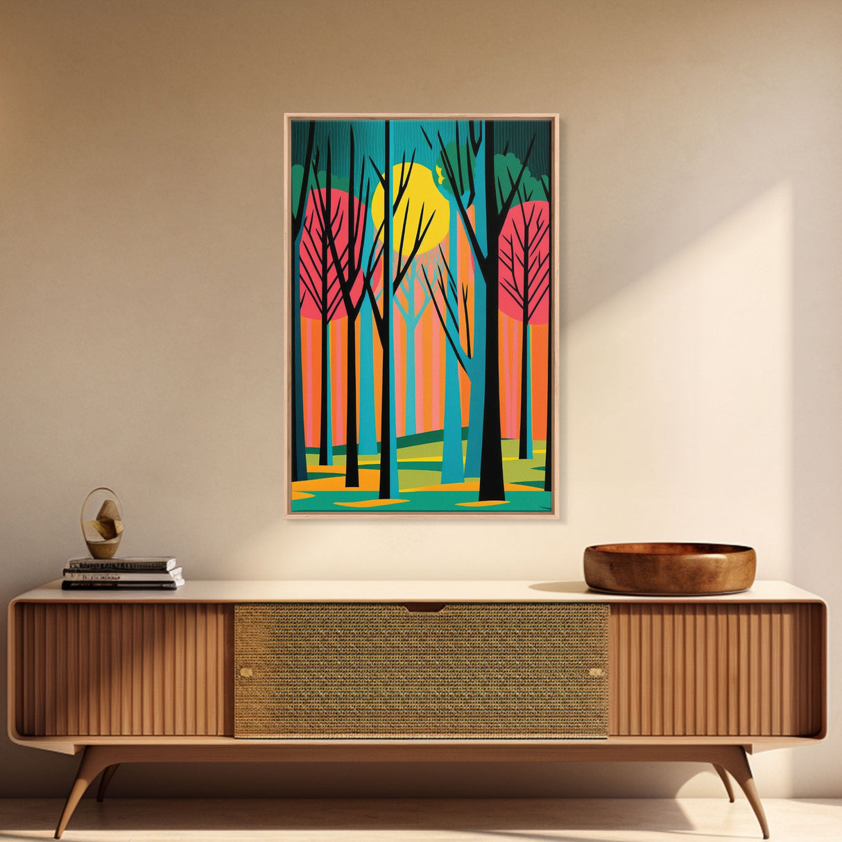 Vintage Style Art, Framed Canvas Prints, Lake and Pine Tree Forest Landscape, Florida Everglades at Sunset, Pop Art
