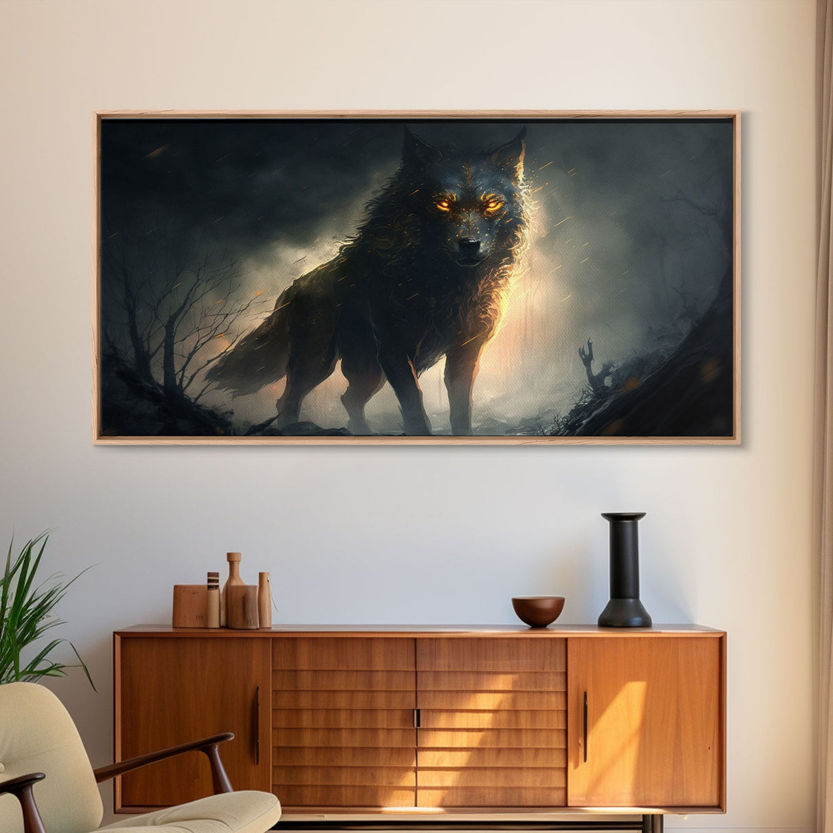 The Great Wolf Fenrir, Framed Canvas Print, Norse Mythology, Fantasy Art