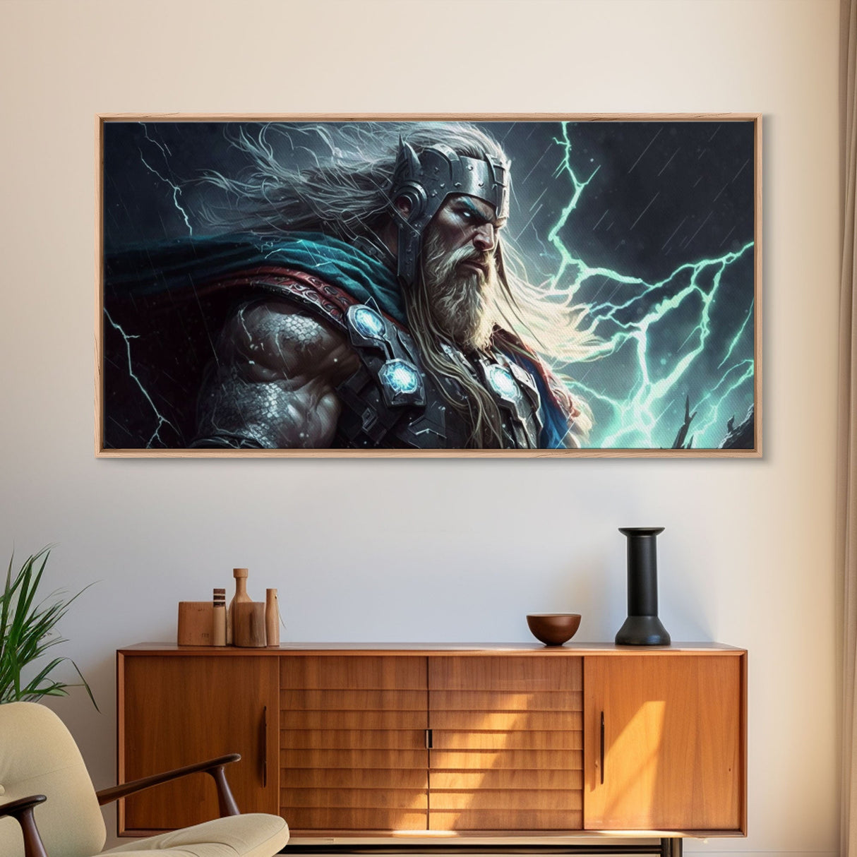 Thor God of Thunder, Framed Canvas Print, Norse Mythology Art, Fantasy Art