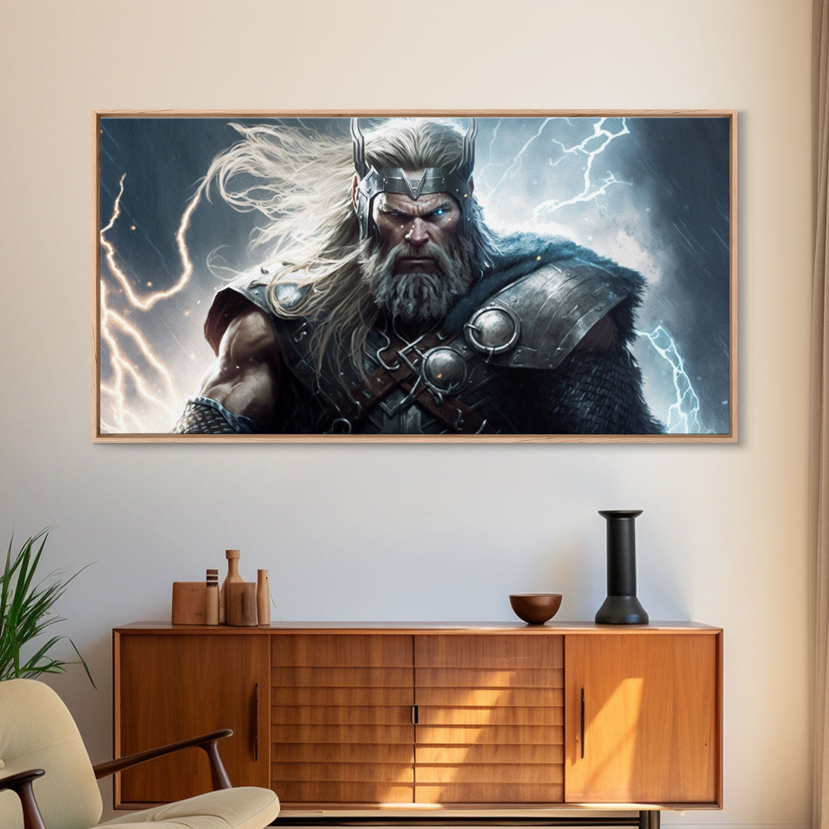 Thor Art, God of Thunder, Framed Canvas Print, Norse Mythology Art, Fantasy Art