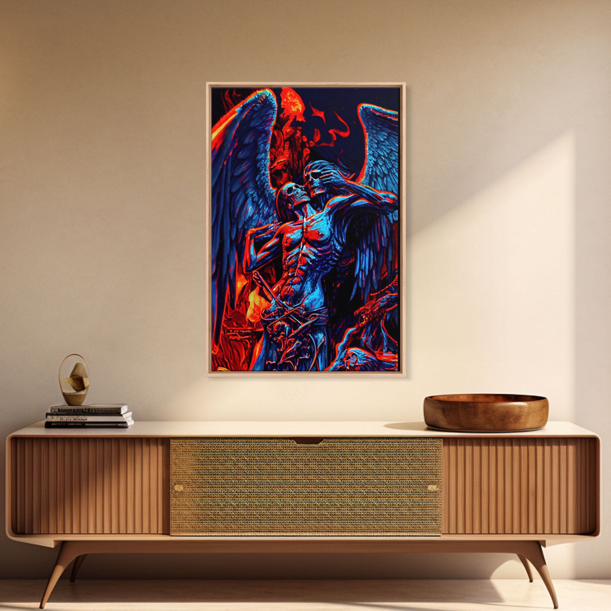 Gothic Angel, Horror Decor, Framed Canvas Print, Fallen Angel