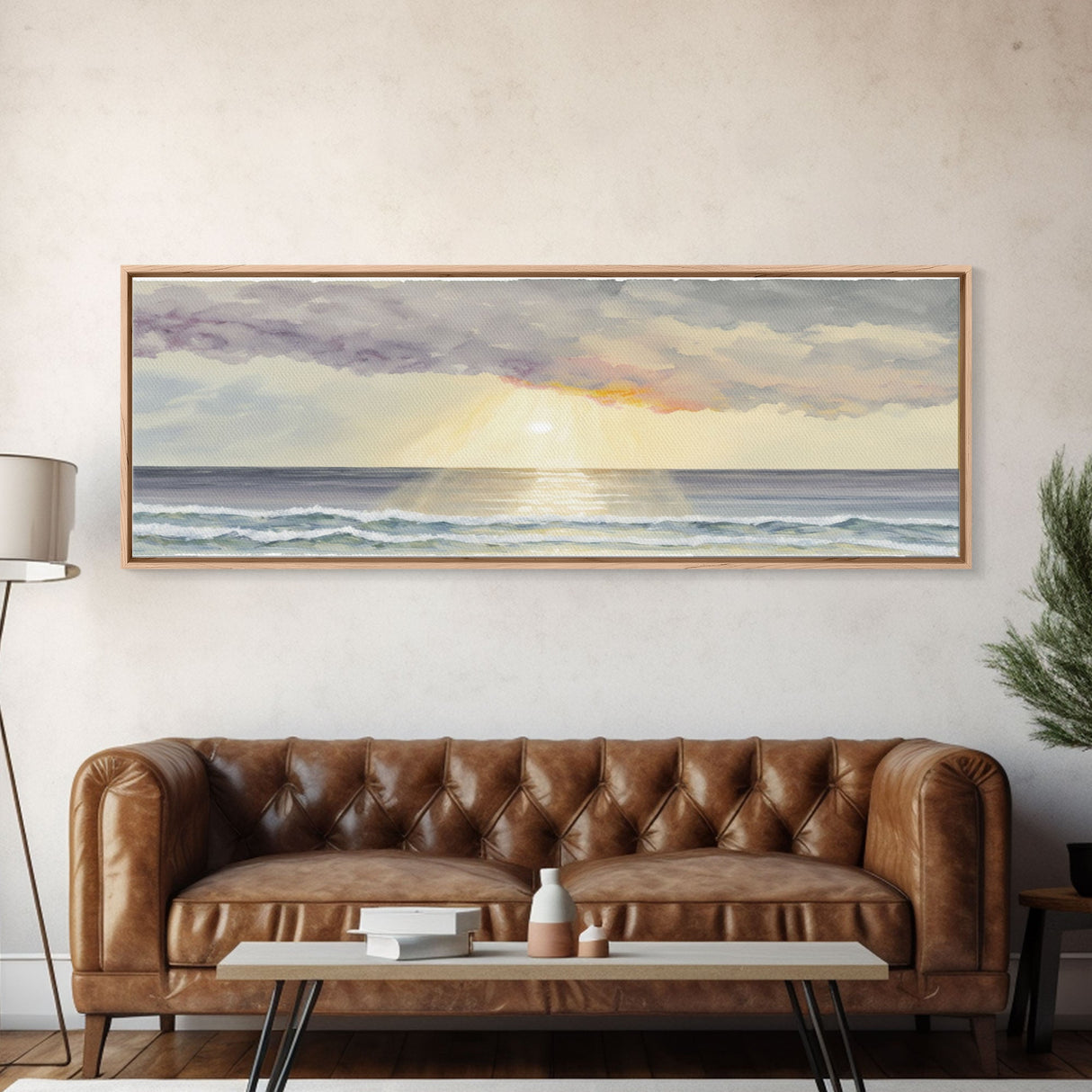 Panoramic Ocean Beach canvas prints Sea landscape Nautical photo Coastal canvas print Sea wave canvas Extra large wall art Ready to hang