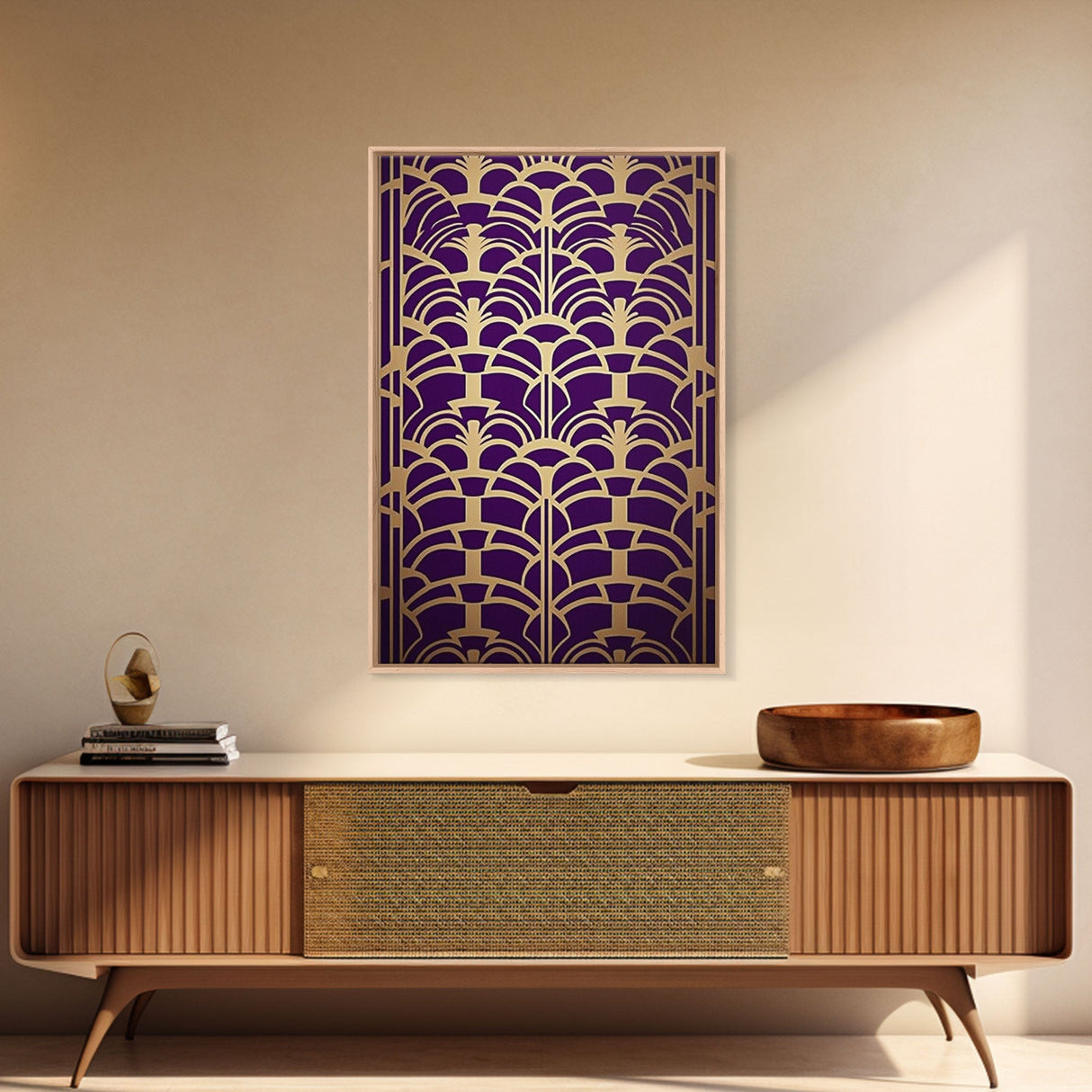 Midcentury Modern Wall art - Framed Canvas Print - Art Deco- Office decor - Purple & gold art - Ornament art - Abstract art - Geometric art