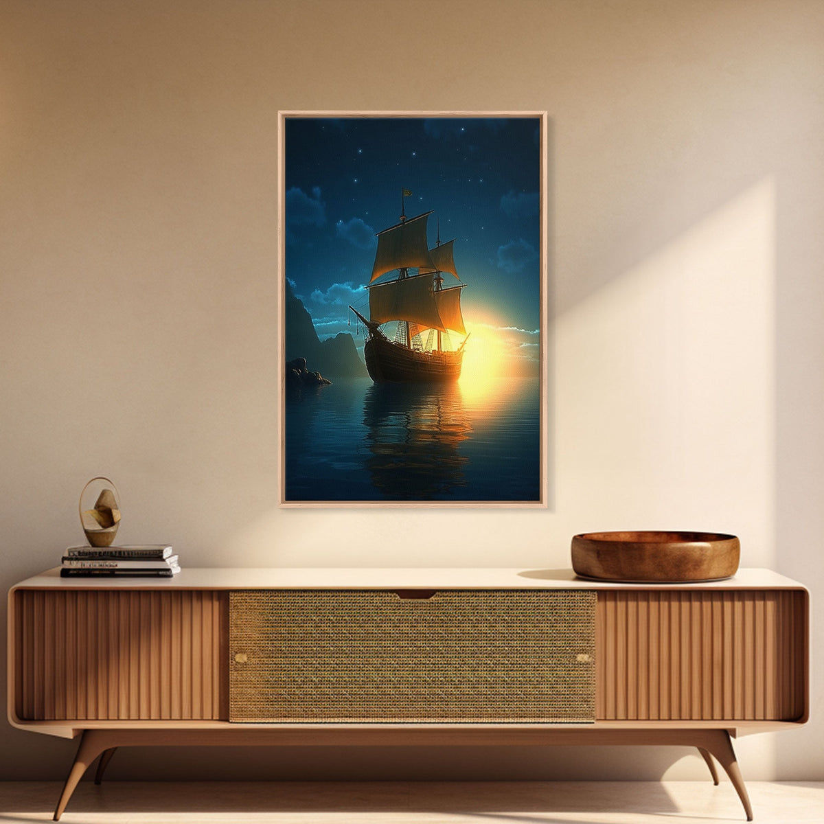 Gothic Pirate Ghost Ship, Framed Canvas Print, Fantasy Wall Art, Wall Decor, Pirate Wal Art, Gift For Him, Kid's Room Art