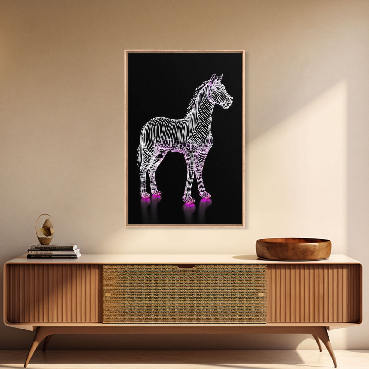 White Horse Wall Decor, Line Art, Animal Wall Art, 3D Wall Art, Minimalist Print, Wall Decor, Canvas Print, Wall Art, Framed Canvas