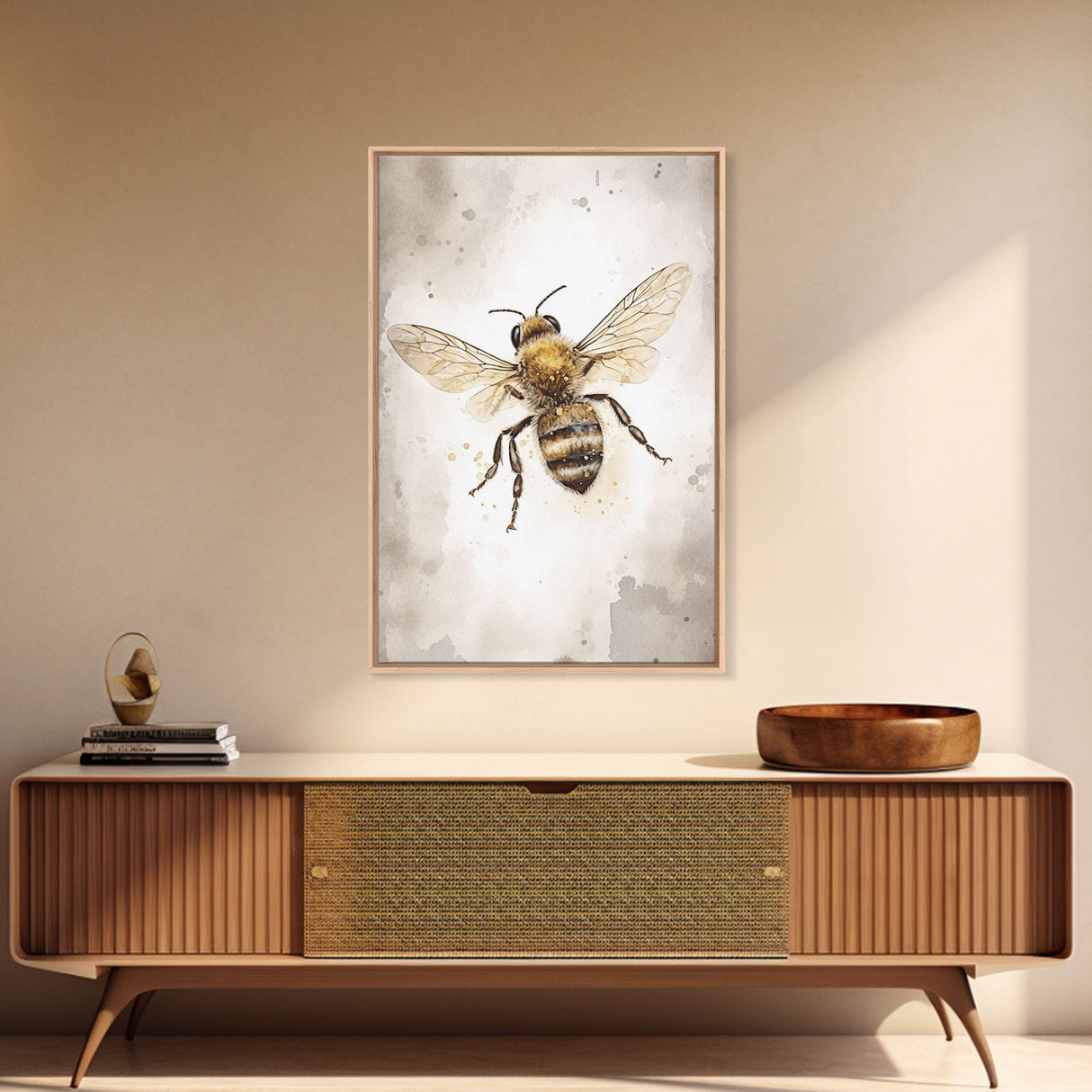 Honey Bee Wall Art, Insect Wall Decor, Nature Art, Bee Painting, Minimalist Wall Art, Wall Decor, Canvas Print, Wall Art, Framed Canvas Art