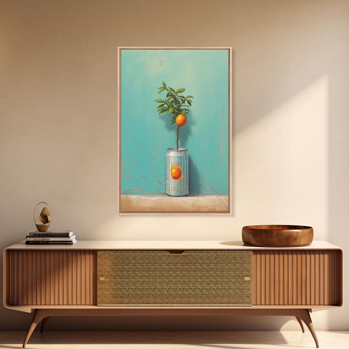 Orange Tree In Can Wall Decor, Fruit Wall Art, Kitchen Wall Art, Minimalist Wall Art, Wall Decor, Canvas Print, Wall Art, Framed Canvas Art