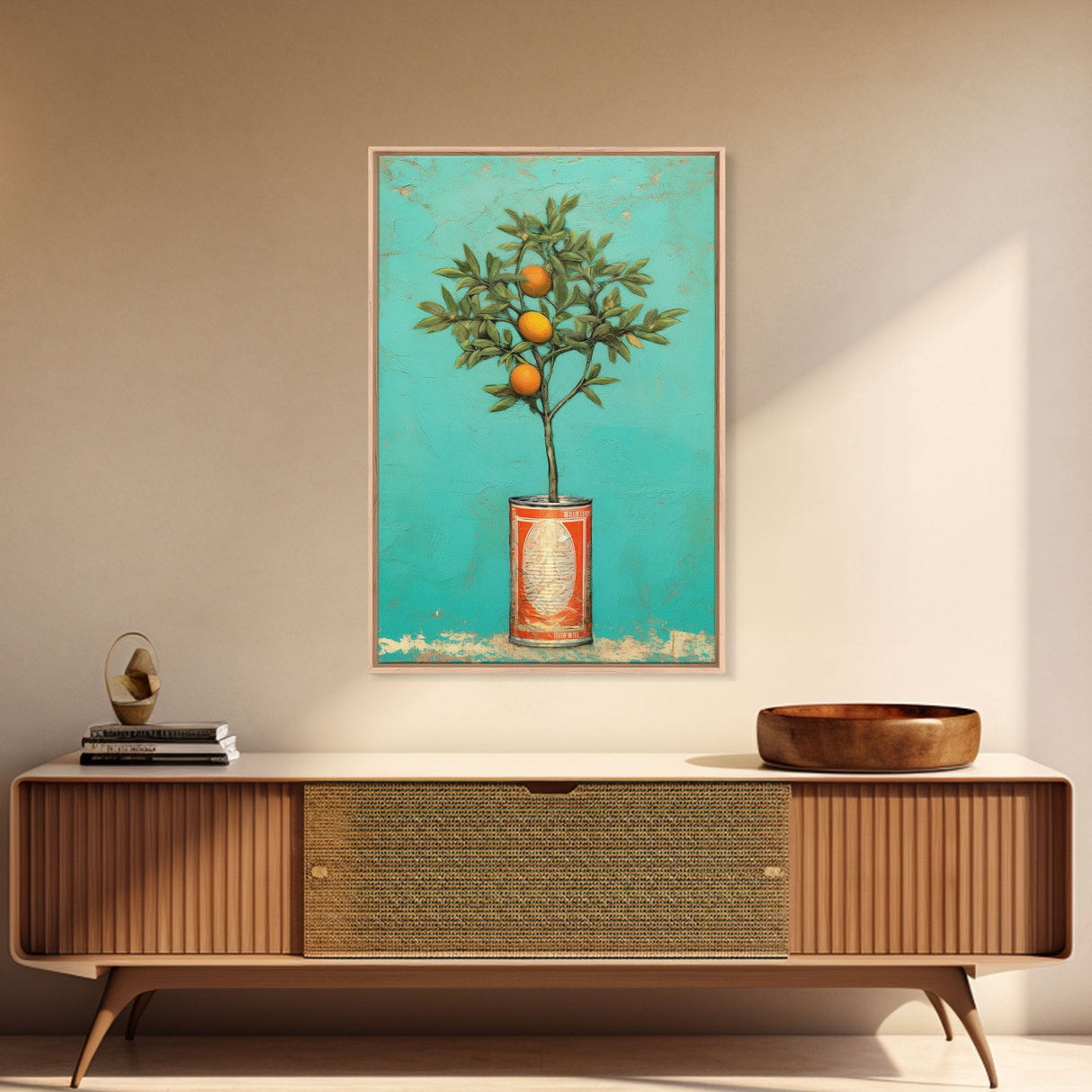 Orange Plant In Can Wall Decor, Fruit Wall Art, Kitchen Wall Art, Minimalist Wall Art, Wall Decor, Canvas Print, Wall Art, Framed Canvas Art