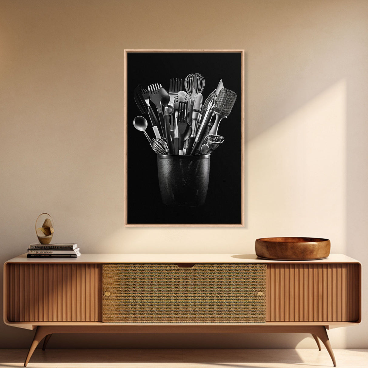 Kitchen Utensils Wall Art, Kitchen Wall Decor, Black And White, Minimalist Print, Wall Decor, Canvas Print, Wall Art, Framed Canvas