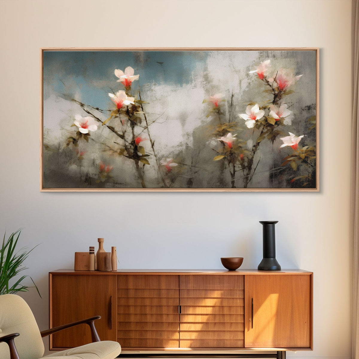 Wild Flowers Wall Decor, Floral Wall Art, Nature Print, Abstract Art, Panoramic Wall Decor, Canvas Print, Wall Art, Framed Canvas Art