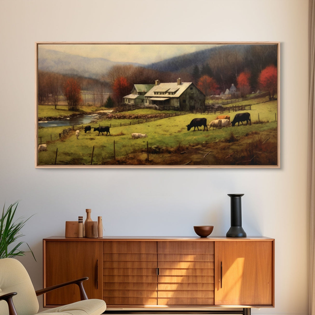 Farm Wall Decor, Country Wall Decor, Farm Animals Wall Decor, Fall Wall Art, Panoramic Wall Decor, Canvas Print, Wall Art, Framed Canvas Art