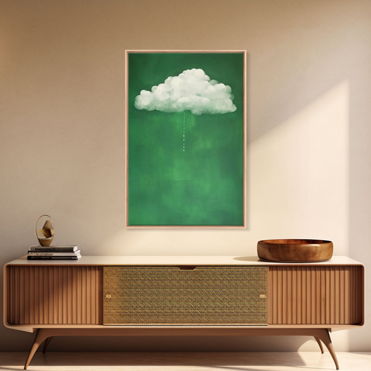 Dark Green Rain Cloud Wall Art, Framed Canvas Or Poster Print, Abstract Art Print, Minimalist Wall Decor, Maximalist Decor, Emerald Green