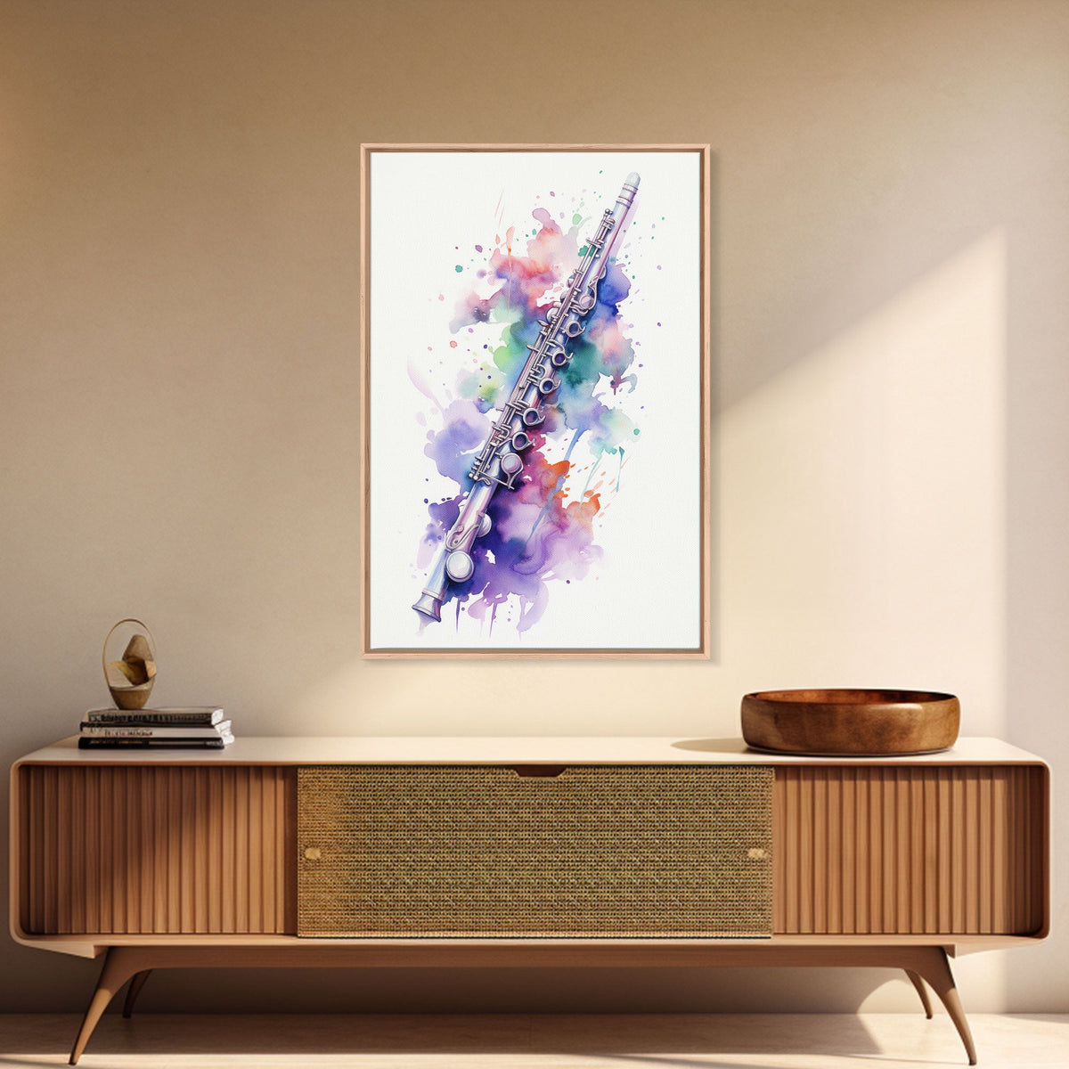 Flute Wall Art, Instrument Print, Graffiti Art, Framed Canvas Print, Cool Studio Wall Decor, Music Gift