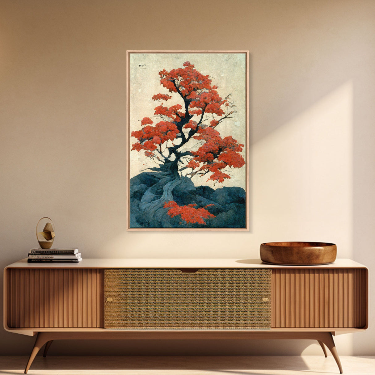 Japanese maple tree fine art print, vintage style wall art, woodblock print style wall art, poster print