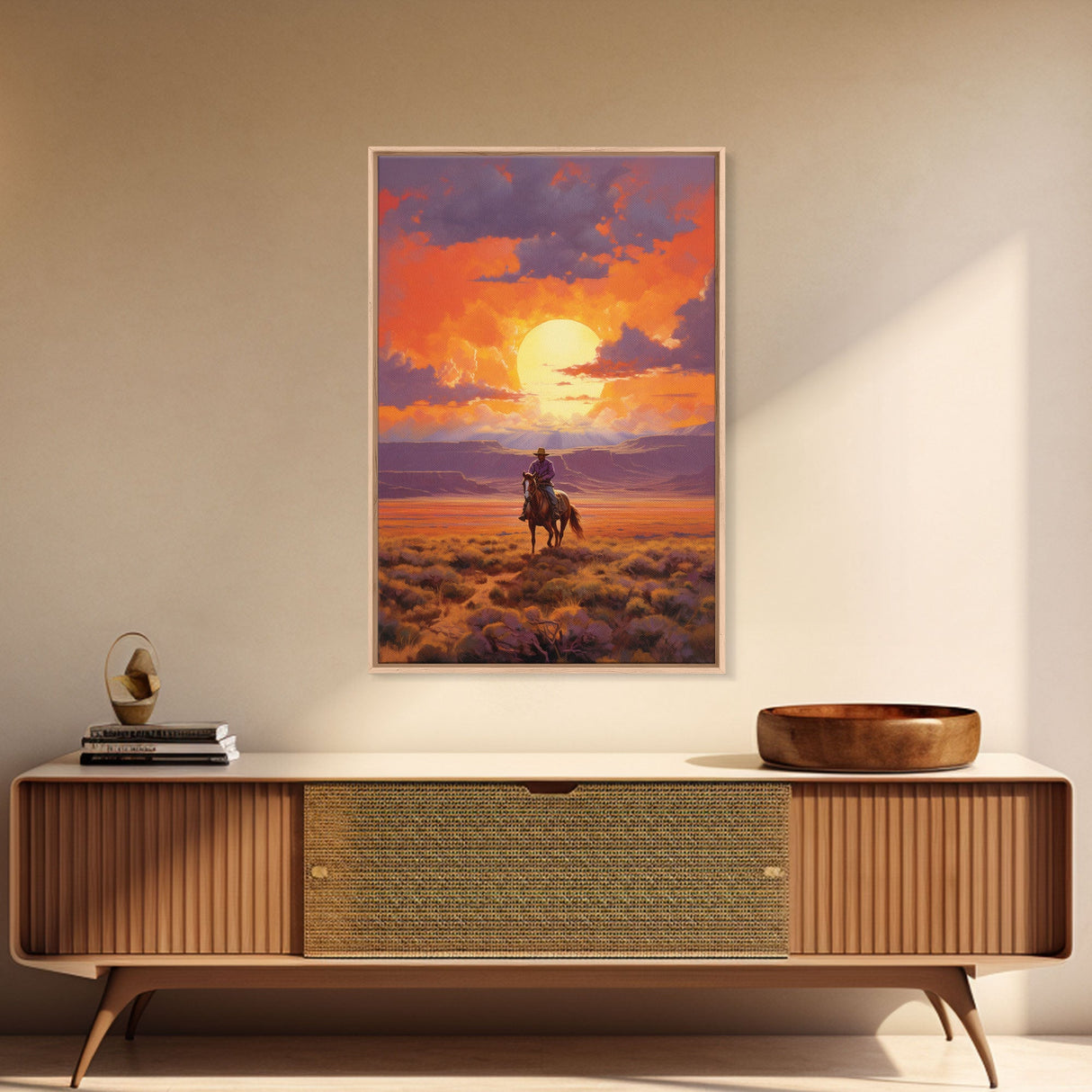 Cowboy Wall Art, Western Decor, Sunset Wall Art, Desert Art, Canvas Print, Wall Art, Vertical Art, Boys Bedroom Decor, Ranch Wall Art