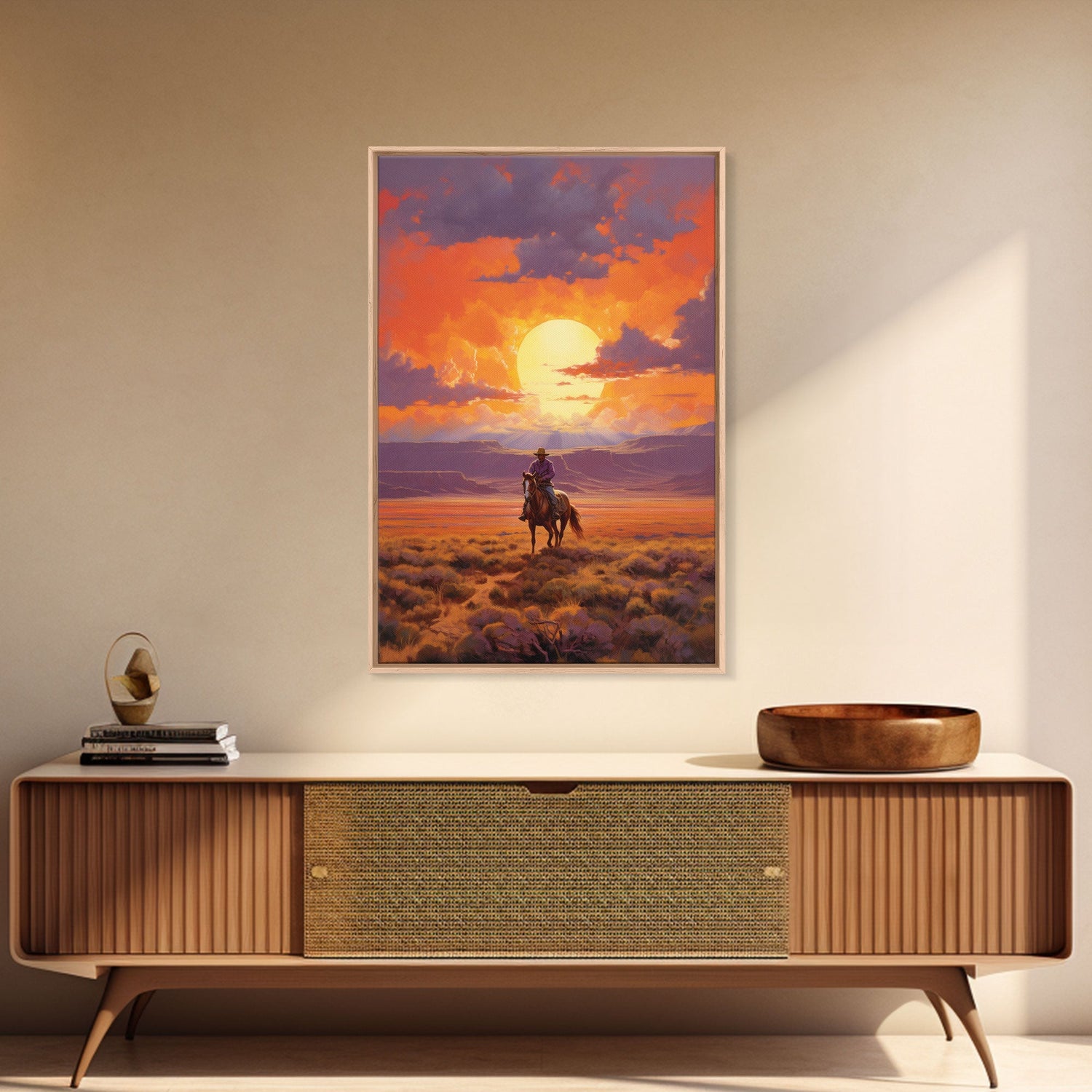 Cowboy Wall Art, Western Decor, Sunset Wall Art, Desert Art, Canvas Print, Wall Art, Vertical Art, Boys Bedroom Decor, Ranch Wall Art
