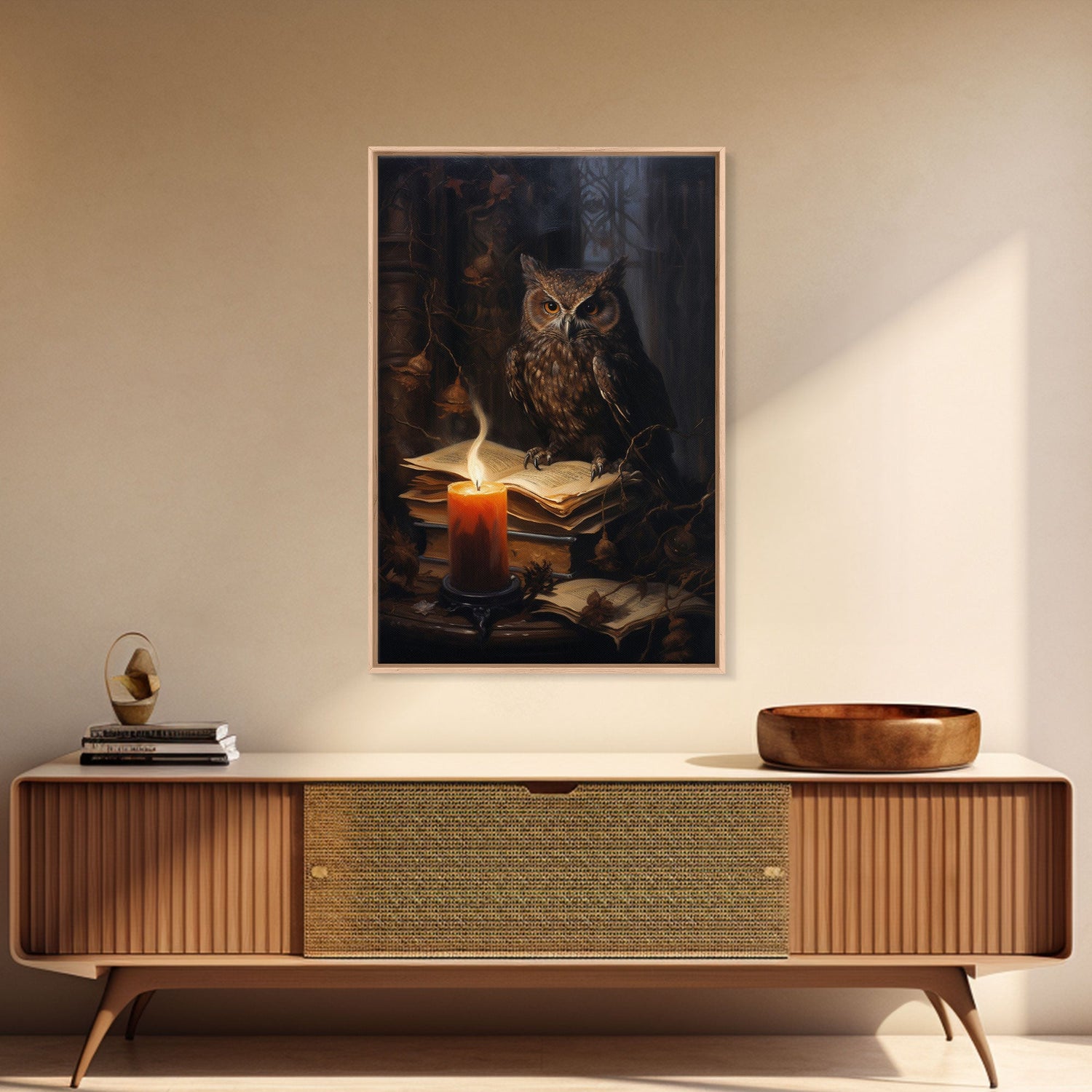 The Witch's Familiar, Framed Canvas Print, Halloween Decor, Halloween Canvas Art, Victorian Owl Oil Painting