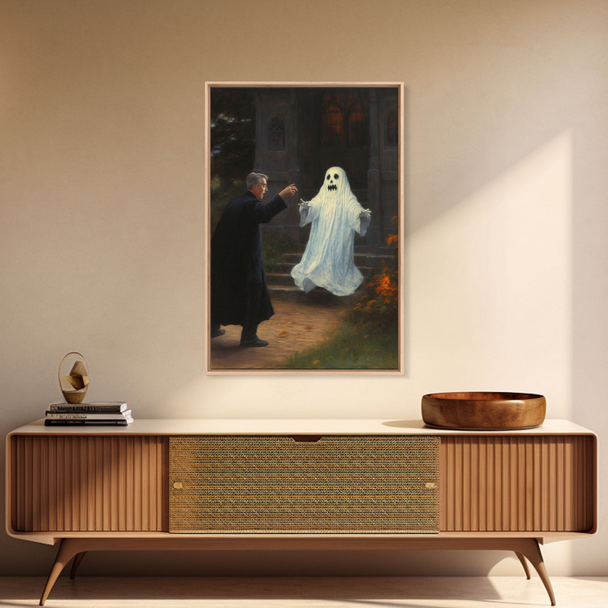 The Scared Ghost, Macabre Halloween Decor, Halloween Poster / Canvas Print, Framed Wall Art, Dark Academia Goth Art