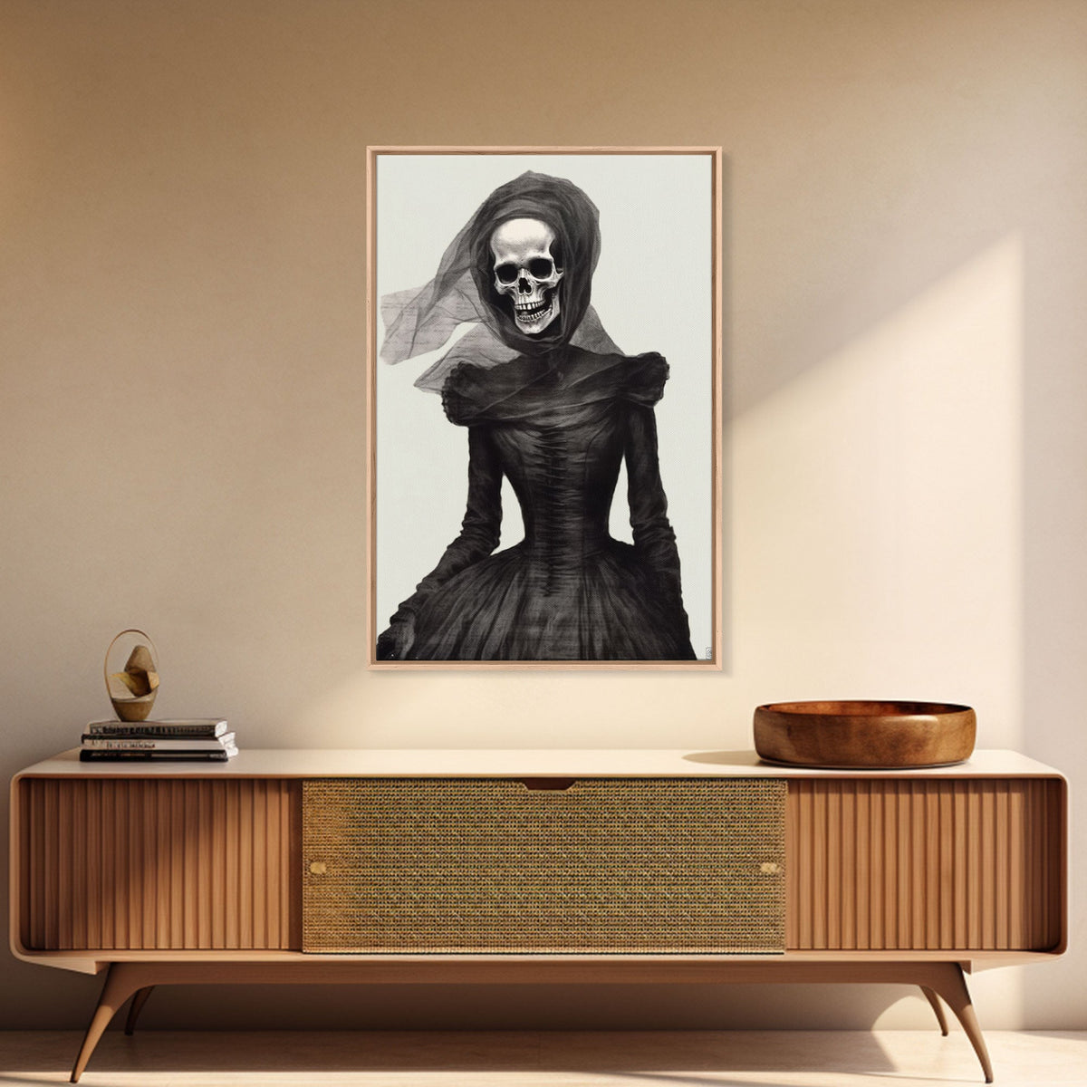 The Widow, Macabre Skeleton Painting, Halloween Canvas Print, Framed Canvas Wall Art, Horror Prints, Dark Arts Skeleton Painting