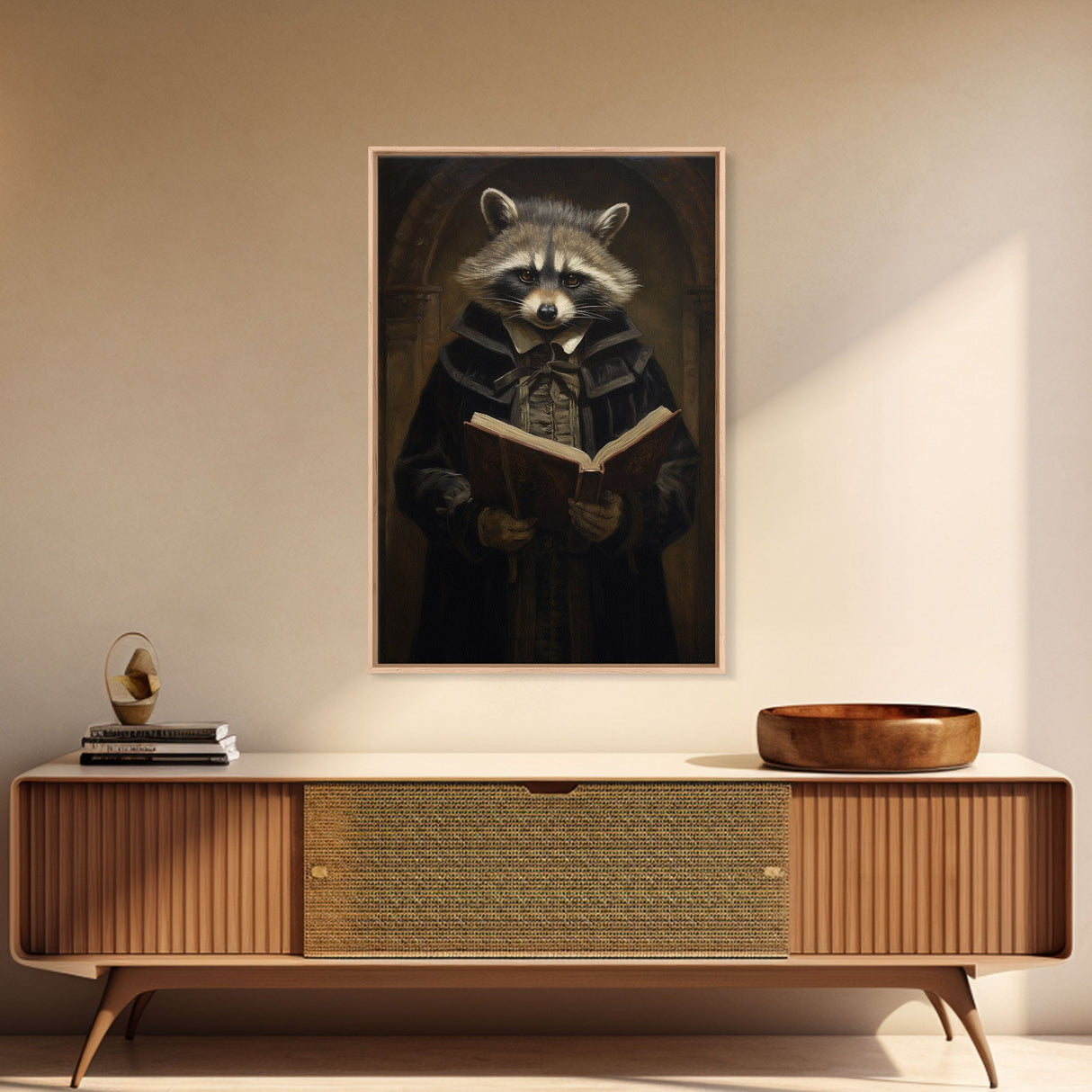 Funny Raccoon Art, Framed Canvas Print Or Poster, Funny Halloween Art, Victorian Raccoon Oil Painting Portrait, Victorian Preacher Raccoon