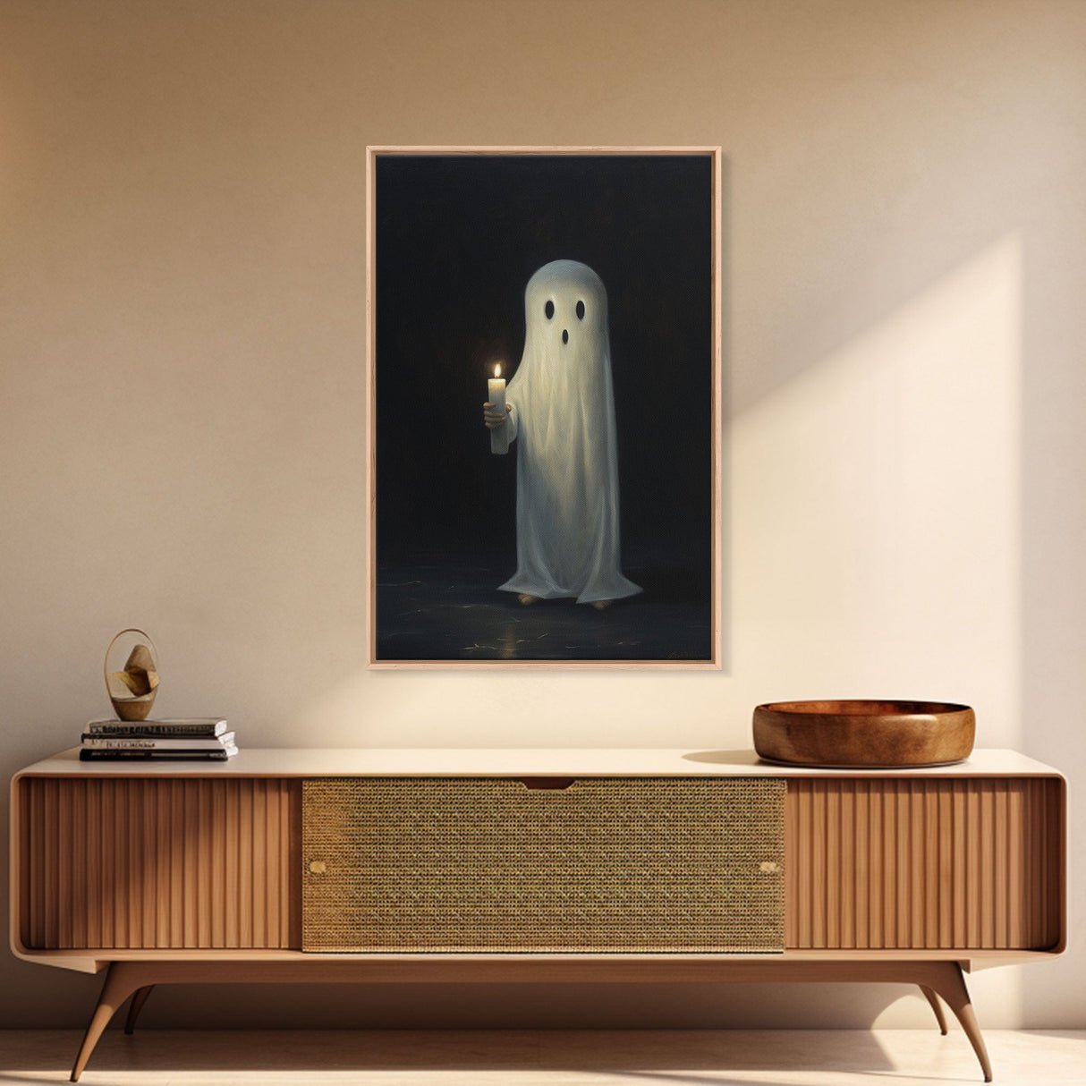 Ghost Holding A Candle Halloween Decor, Art Canvas Print, Spooky Ghost Wall Art, Fall Decor, Halloween wall decor, Funny Halloween Art