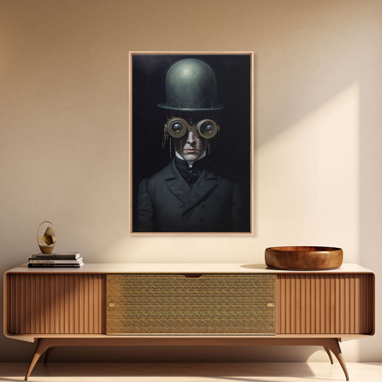 Portrait of a Victorian Steampunk Cyborg, Framed Canvas Print or Canvas, Cool Halloween Decor, Gothic Art