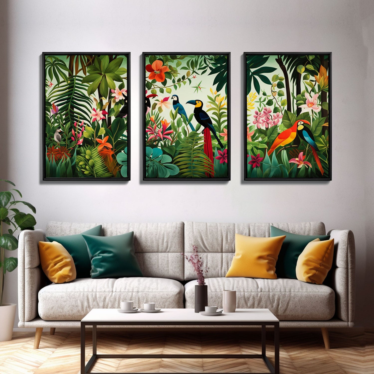 Tropical Wall Art, Birds Print, Animal Wall Art, Canvas Print, Wall Art, 3 Piece Wall Art, Jungle Print, Gaming Wall Decor, Kitchen Wall Art