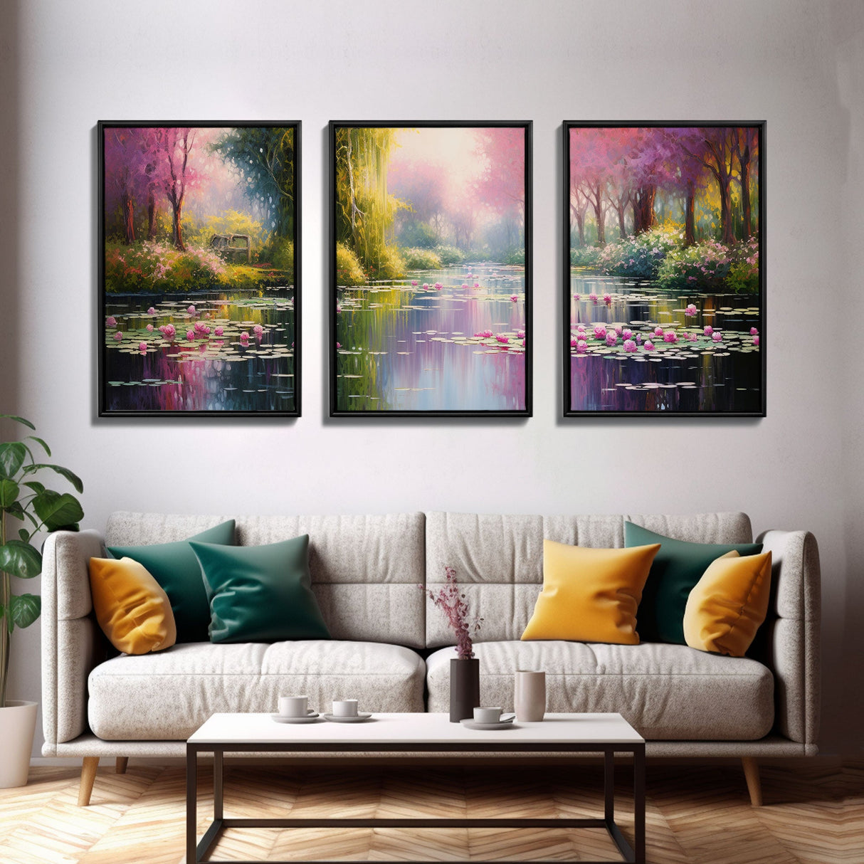 Zen Wall Art, Lake Wall Art, Lotus Print, Canvas Print, Set Of 3 Prints, Wall Art, 3 Piece Wall Art, Dining Room Decor, Home Decor Prints