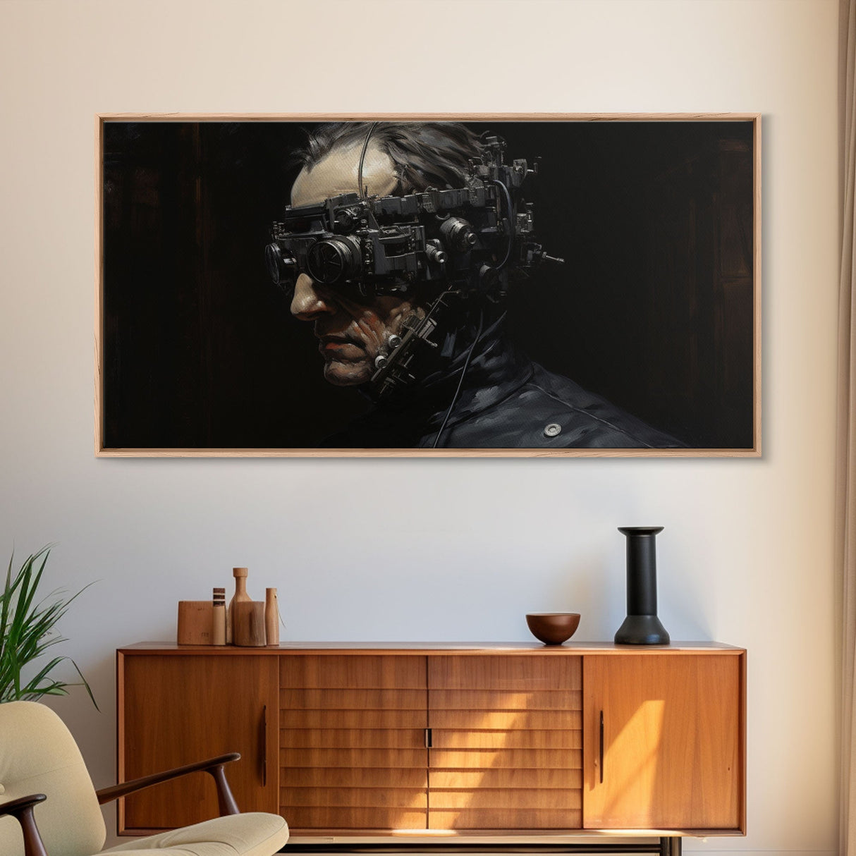 Victorian Steampunk Cyborg, Framed Canvas Print, Horror Prints, Halloween Wall Art, Halloween Themed Decor