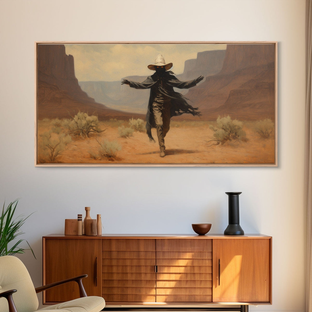 The Fabulous Ghost Cowboy Art, Framed Canvas Print, Halloween art, spooky decor, cowboy art, western decor, ghost art