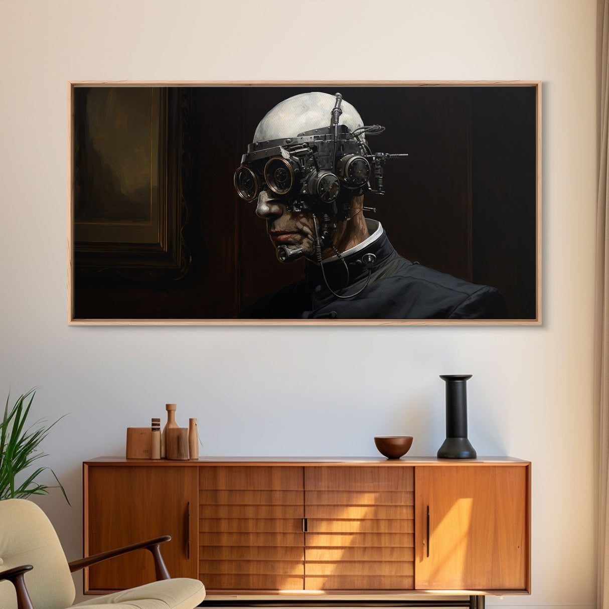 Victorian Steampunk Cyborg, Framed Canvas Print, Horror Prints, Halloween Wall Art, Halloween Themed Decor