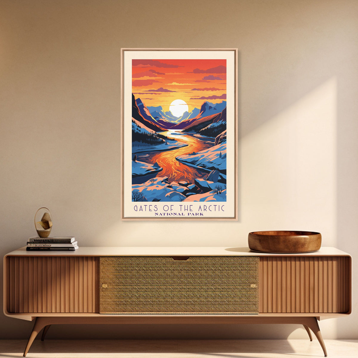 Gates Of The Arctic National Park Travel Art, National Park Print, Minimalist Travel Art, Midcentury Modern Style Landscape Painting