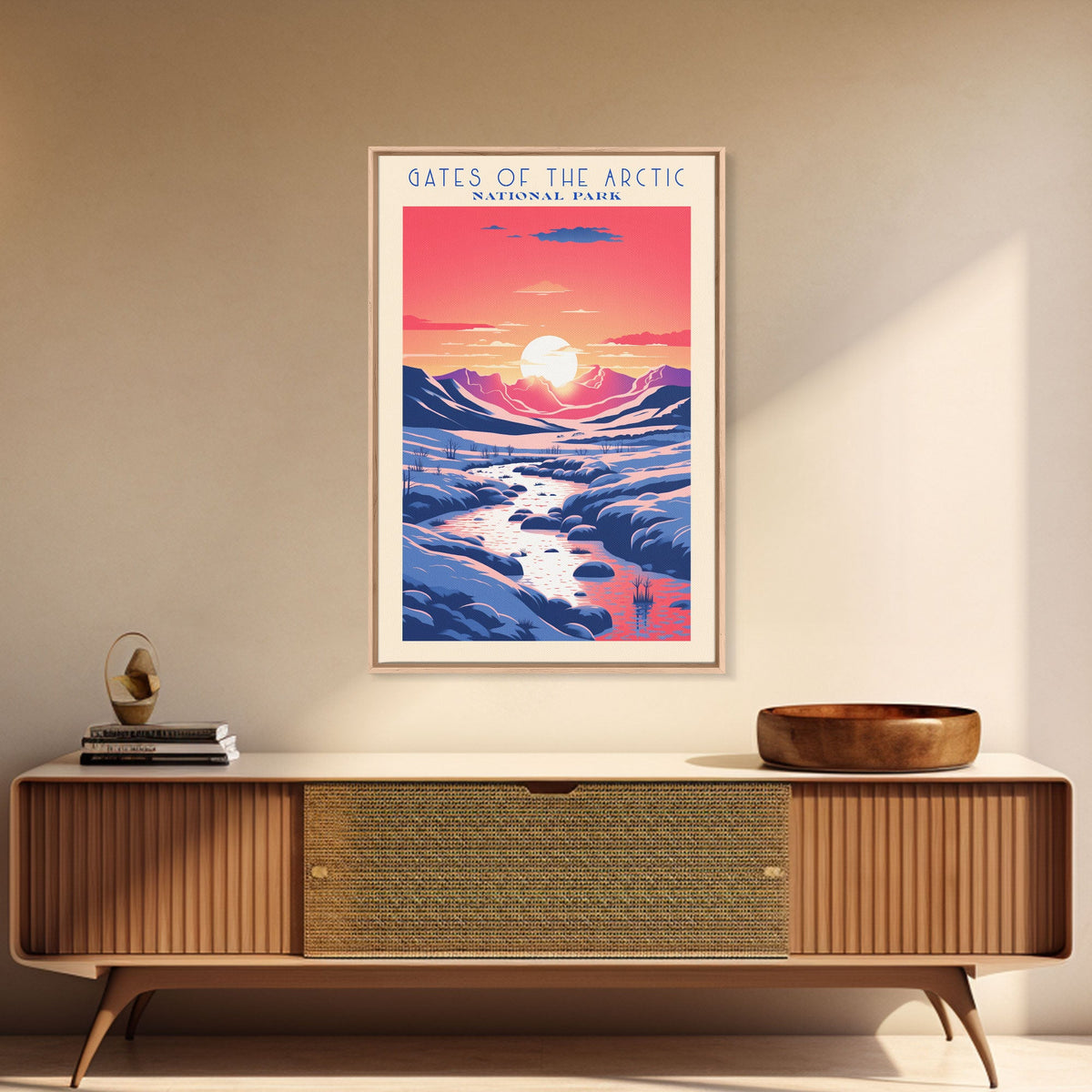 Gates Of The Arctic National Park Travel Art, National Park Print, Minimalist Travel Art, Midcentury Modern Style Landscape Painting