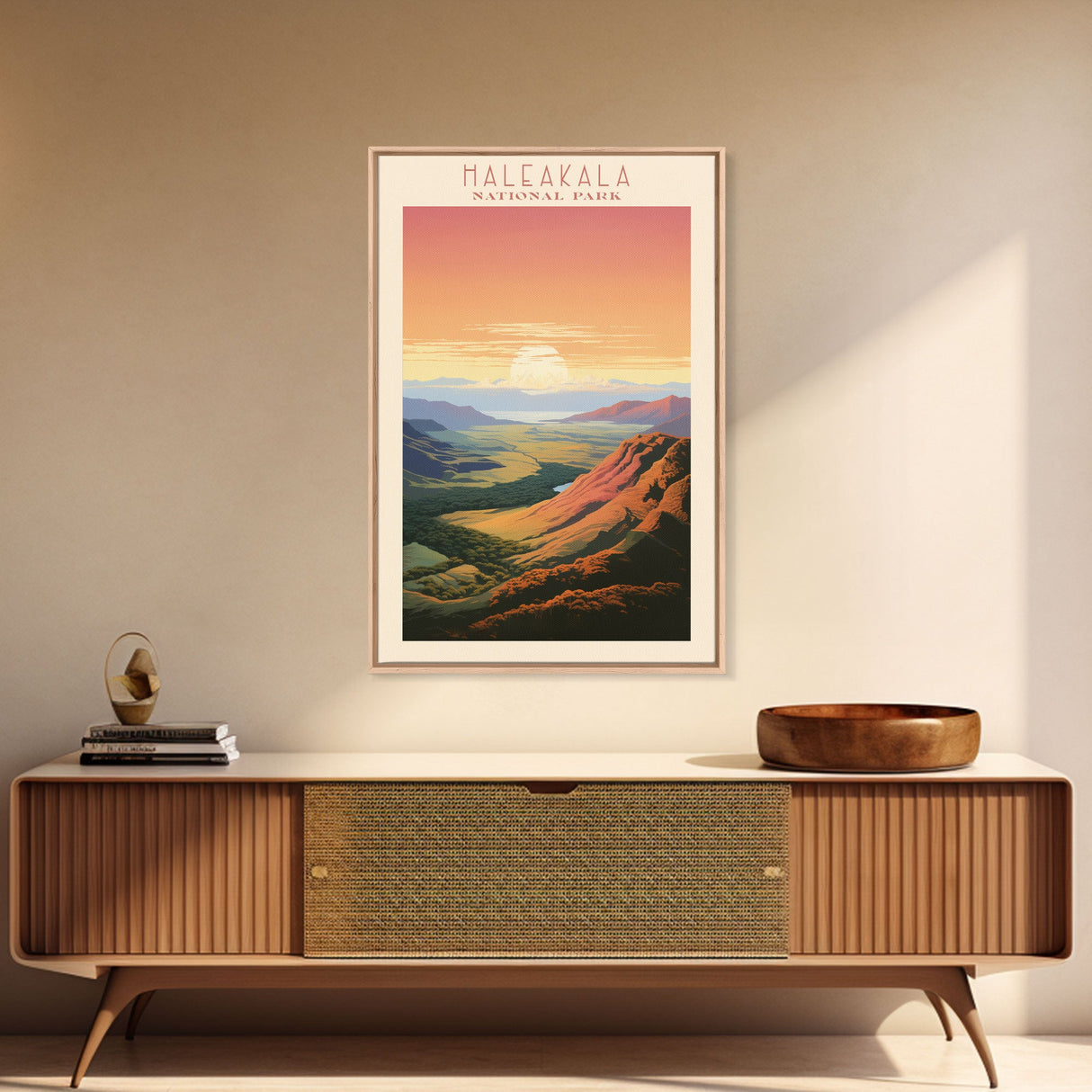 Haleakalā National Park Travel Poster Art, Canvas Print Wall Art, Maui Hawaii Travel Art, Midcentury Modern Travel Decor, Wall Art