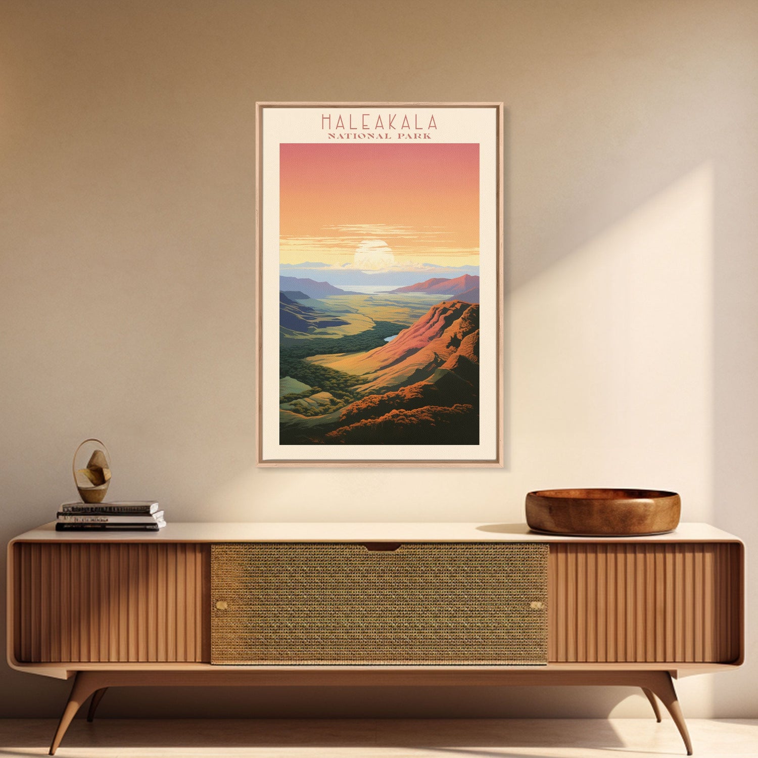 Haleakalā National Park Travel Poster Art, Canvas Print Wall Art, Maui Hawaii Travel Art, Midcentury Modern Travel Decor, Wall Art